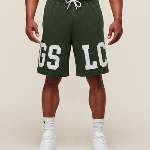 Gymshark Dark Green Athletic Shorts with White Letters